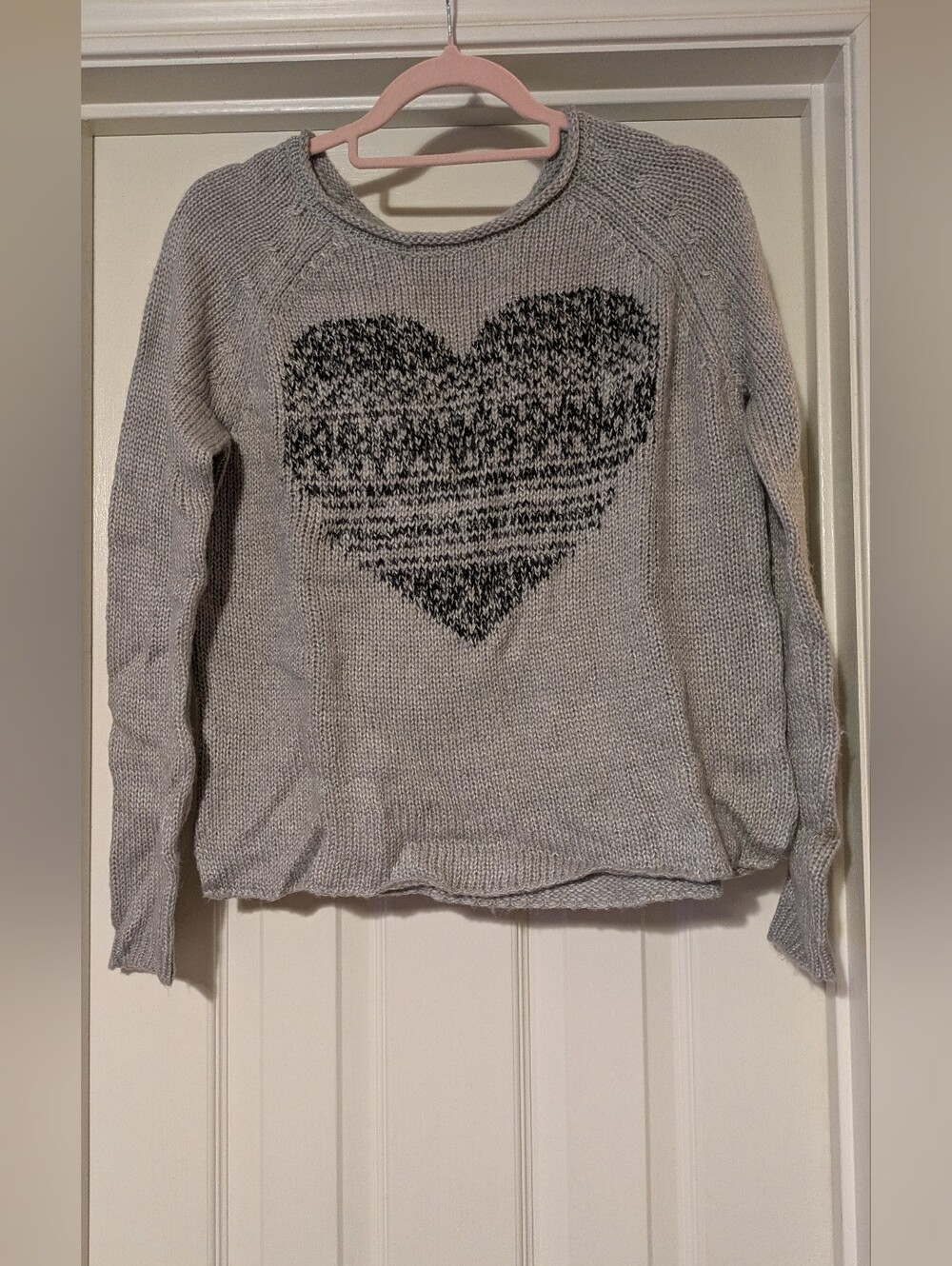 Bethany Mota Light Gray Knit Sweater with Dark Heart